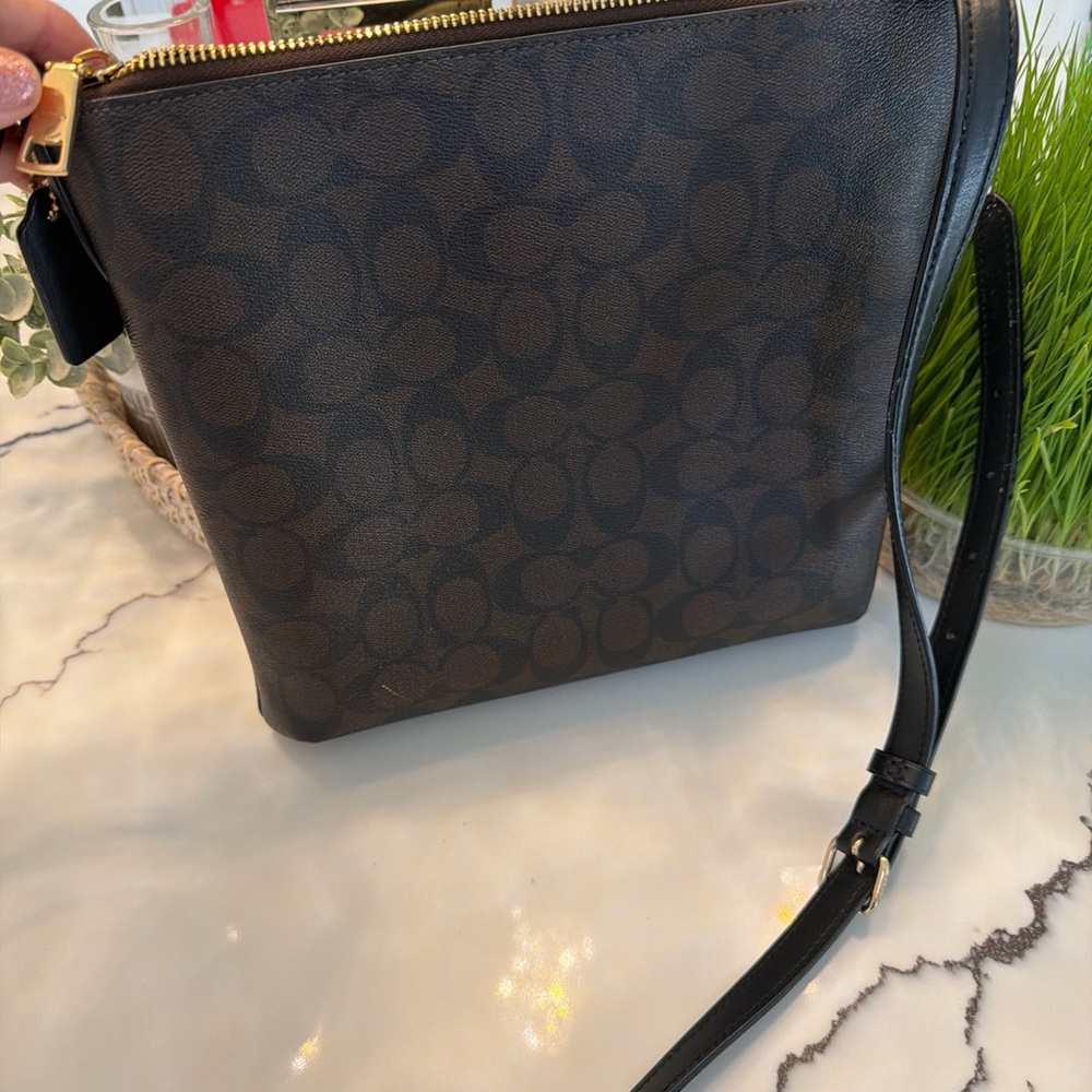 COACH Dark Brown Signature Crossbody with Gold Hardware - Picture 8 of 11